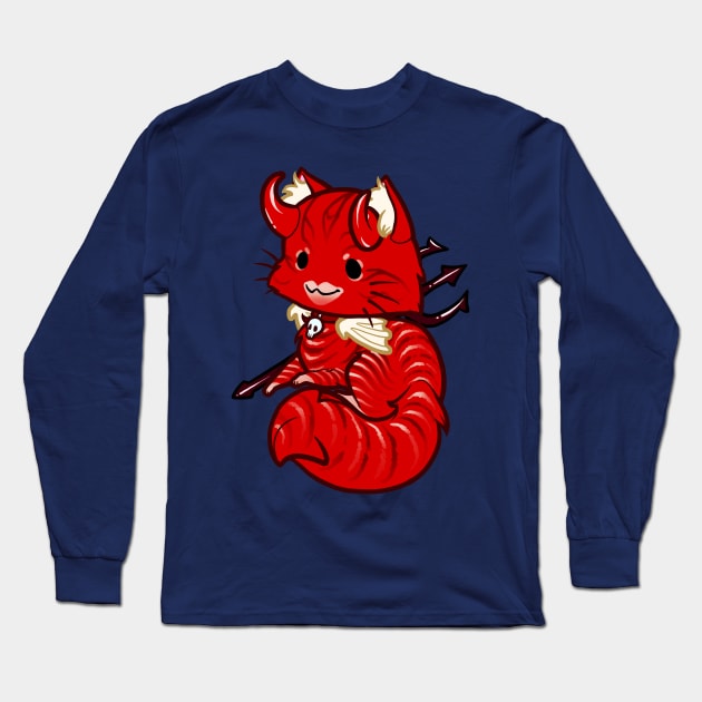 Halloween Chibi Winged Kitty - Red Tabby Devil Cat Long Sleeve T-Shirt by theghostfire